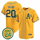 Men's Oakland Athletics #20 Zack Gelof Yellow 2024 Limited With Rickey Henderson Patch Stitched Jersey Dzhi,baseball caps,new era cap wholesale,wholesale hats